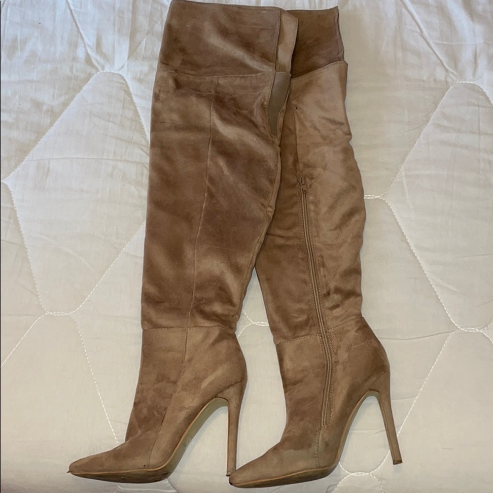 Thigh high beige boots